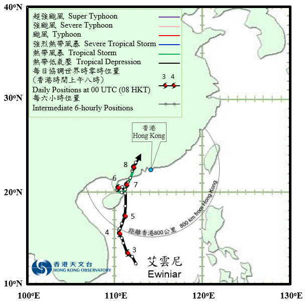 Provisional track of Ewiniar: 2 – 8 June 2018.