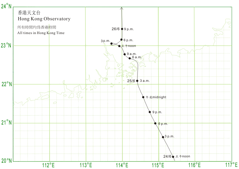Track of Fengshen (0806) near Hong Kong