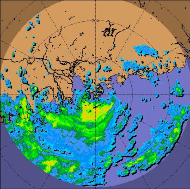 Radar echoes captured at 3 a.m. on 25 June 2008 of Severe Tropical Storm Fengshen
