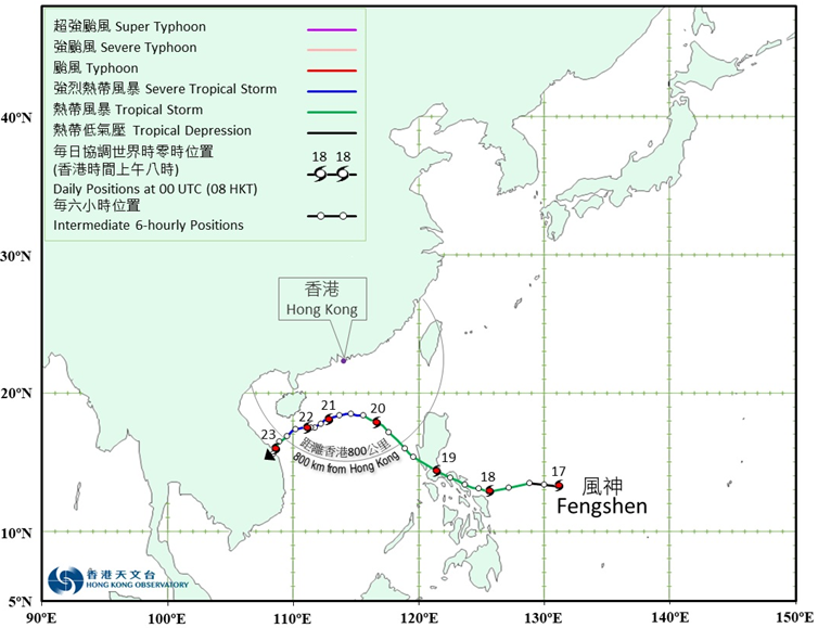 風神(2524)的暫定路徑圖