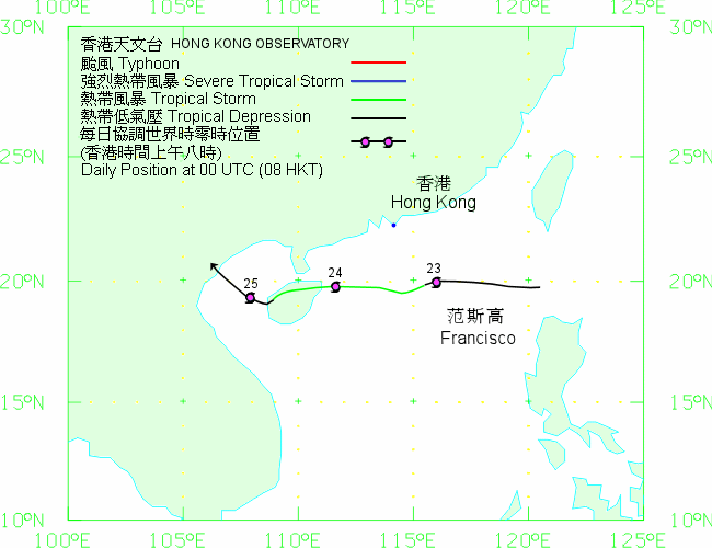 Track of Tropical Storm Francisco