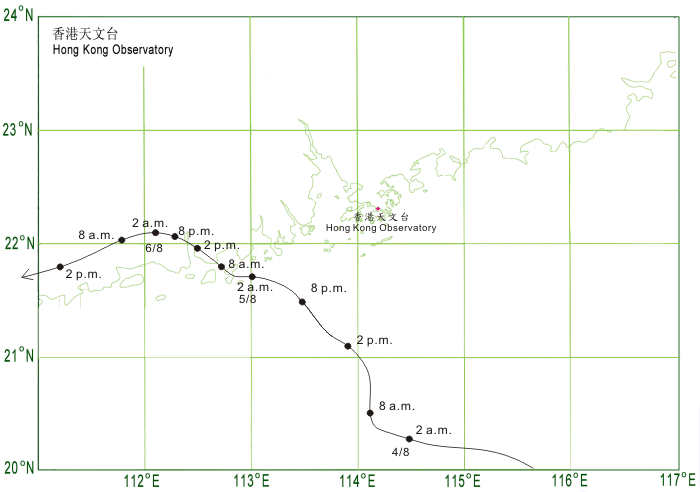 Track of Goni (0907) near Hong Kong.