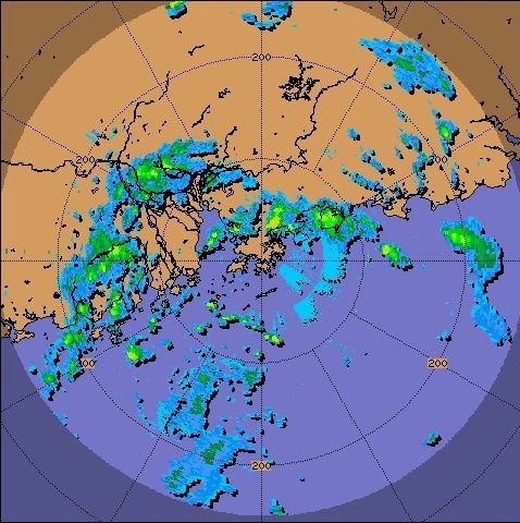 Radar echoes captured at 8:00 p.m. on 22 June 2011.