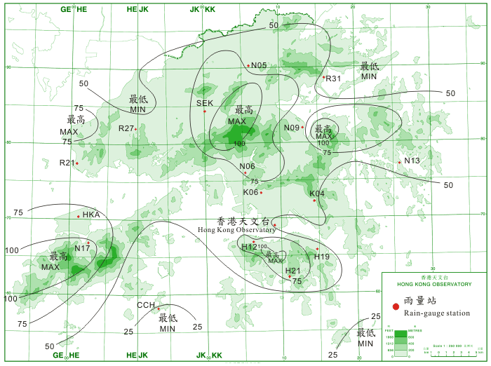 Rainfall distribution for 20  23 June 2011(isohyets are in millimetres). 