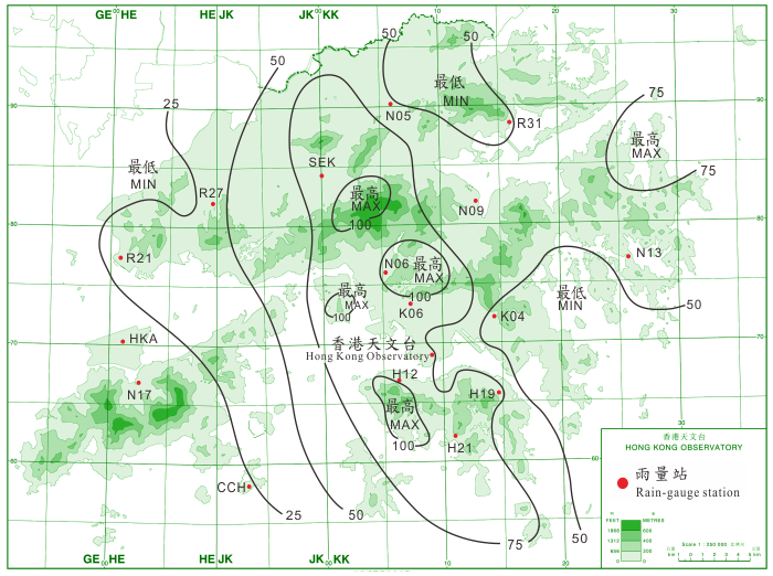 Rainfall distribution for 1 - 2 August 2013 (isohyets are in millimetres).