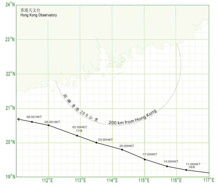 Track of Kai-tak(1213) near Hong Kong