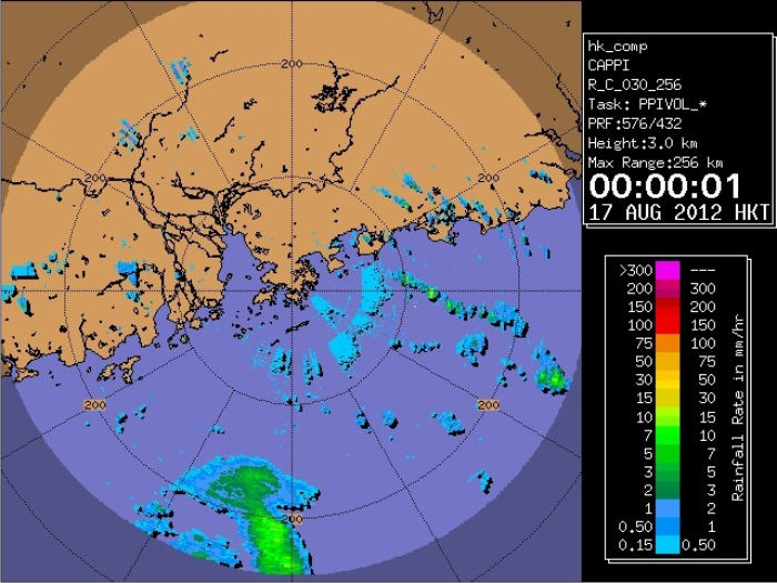 Radar echoes captured at midnight on 16 August 2012.