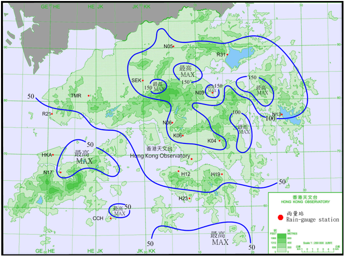 Rainfall distribution on 1 - 3 September 2019 (isohyets in millimetres).