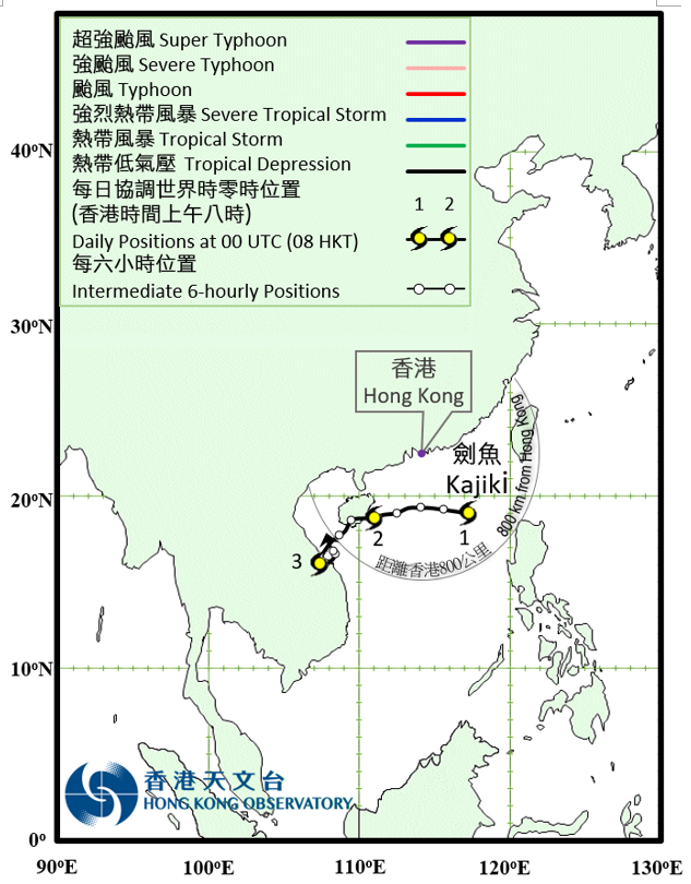 Provisional track of Kajiki: 1 - 4 September 2019