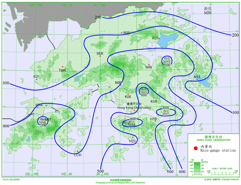 Rainfall distribution on 4 – 9 October 2023  (isohyets are in millimetres).