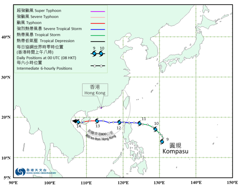 颱風圓規的暫定路徑圖