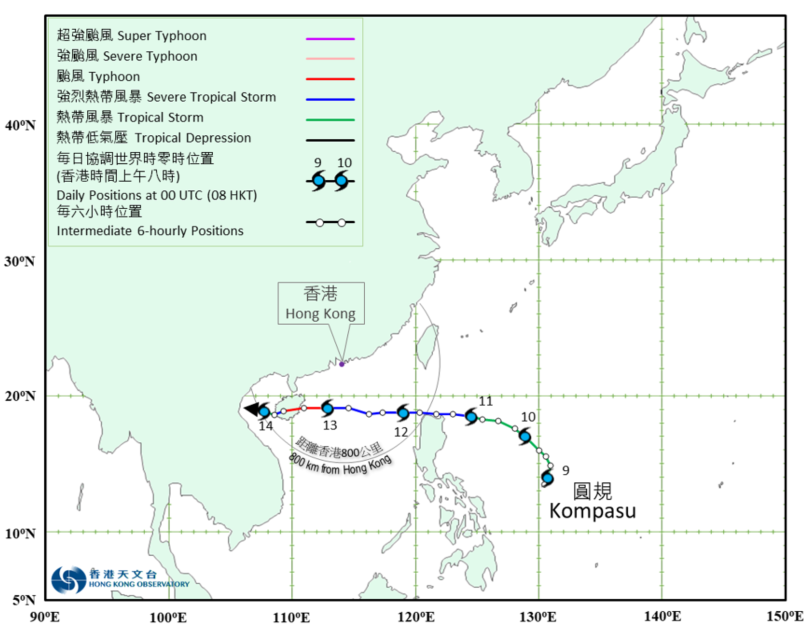 	Provisional track of Kompasu (2118): 8 - 14 October 2021.