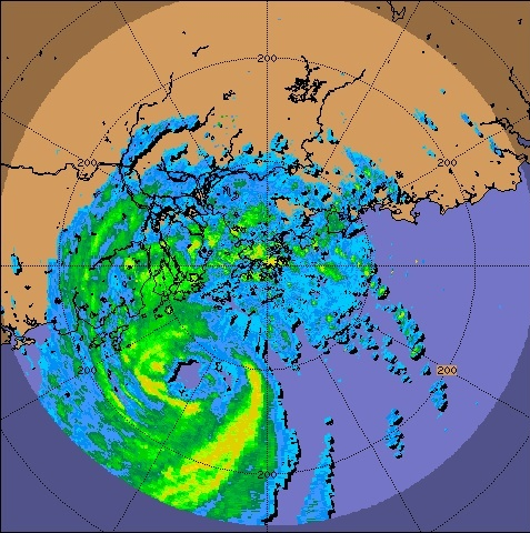Radar echoes captured at 1:00 a.m. on 15 September 2009.