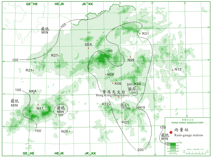 Rainfall distribution on 13-15 September 2009 (isohyets are in millimetres). 