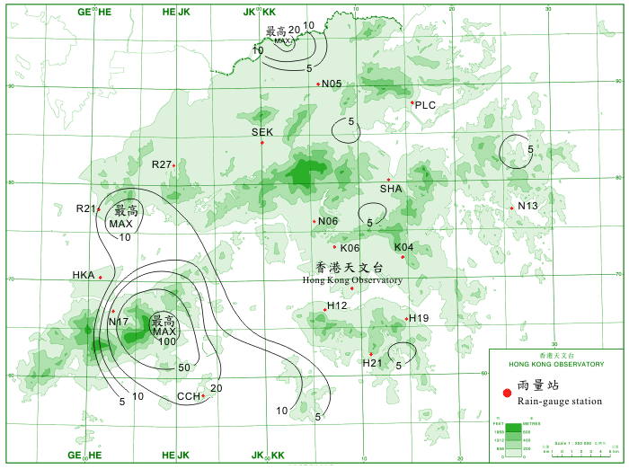 Rainfall distribution on 20-21 June 2009 