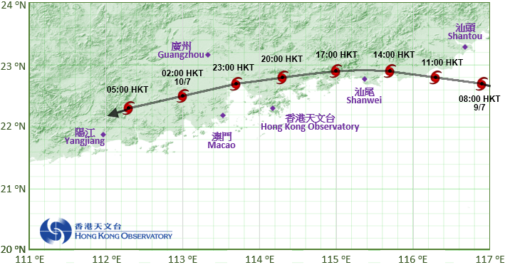 Track of Linfa (1510) near Hong Kong.