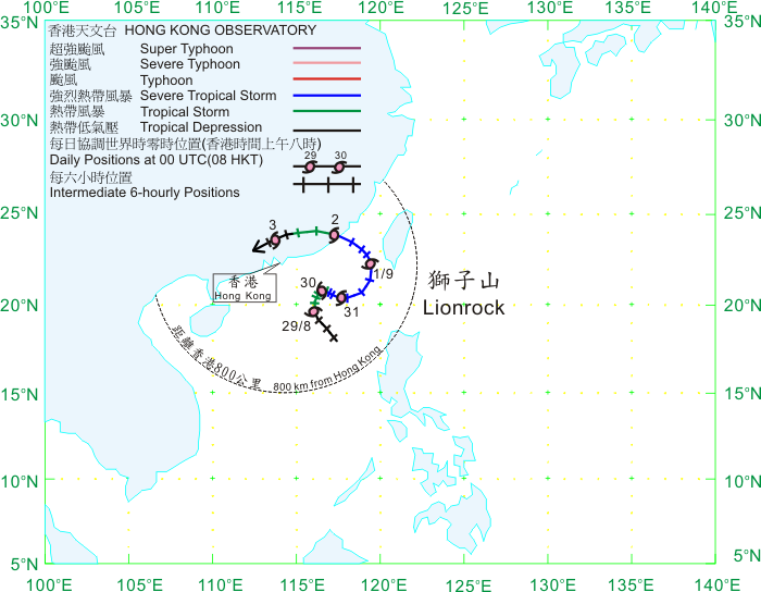 Track of Severe Tropical Storm  Lionrock (1006) on 28 August - 3 September 2010.