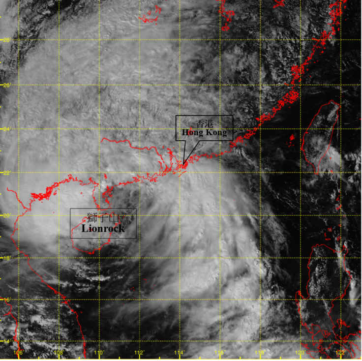 Visible satellite imagery around 2 p.m. on 9 October 2021 when tropical storm Lionrock was moving across Hainan Island and the rainbands associated with it were persistently affecting the coastal areas of Guangdong.