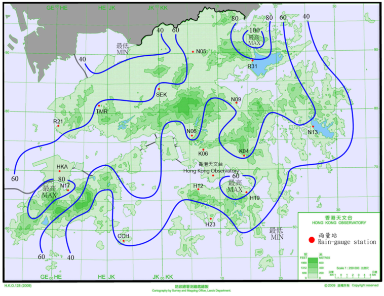 Rainfall distribution on 23 – 25 August 2022 (isohyets are in millimetres).