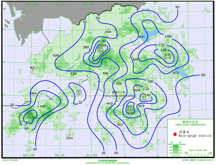 Rainfall distribution on 30 October - 3 November 2022 (isohyets are in millimetres).