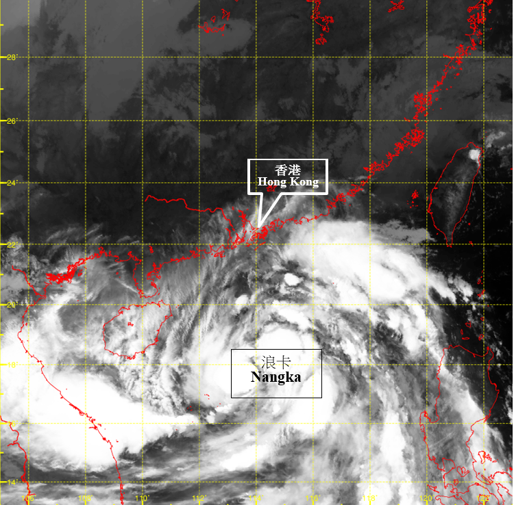 二零二零年十月十二日下午11時左右的紅外線衛星圖片，當時浪卡達到其最高強度，中心附近最高持續風速估計為每小時85公里。