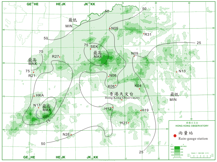 Rainfall distribution for 27 - 30 September 2011(isohyets are in millimetres). 