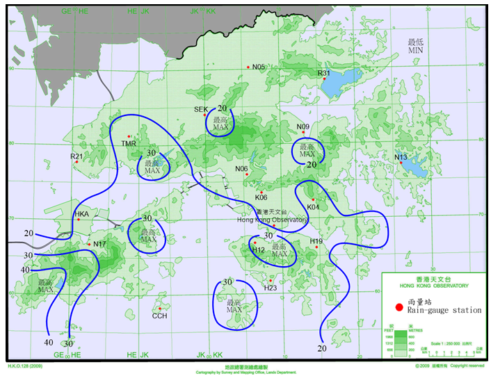 Rainfall distribution on 16 – 18 October 2022 (isohyets are in millimetres).