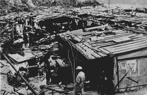 Squatter huts in Sam Ka Tsuen in a chaotic state after the ravage of 