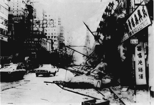 A scene in Nathan Road after Typhoon 