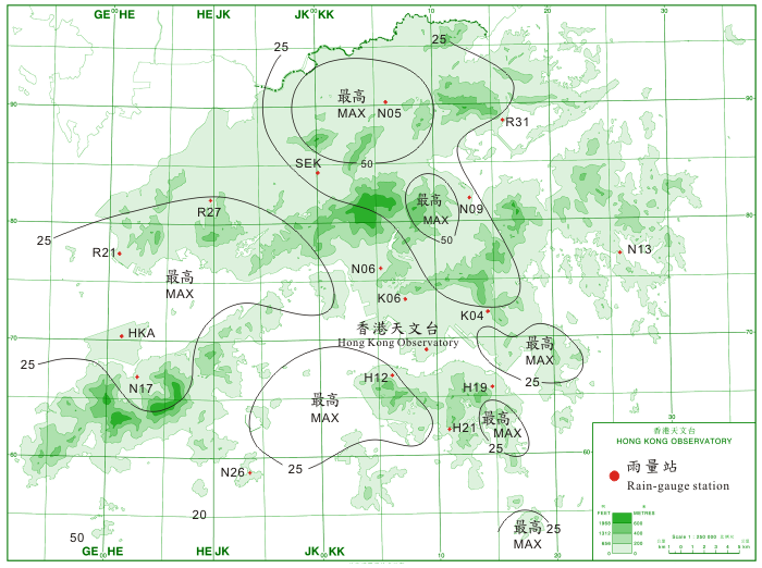 Rainfall distribution for 28  29 July 2011(isohyets are in millimetres). 
