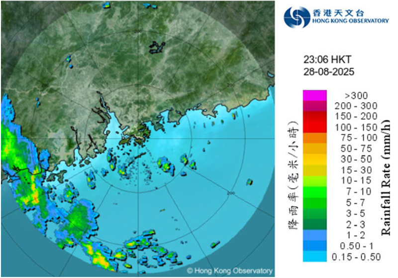 二零二五年八月二十八日晚上11時06分的雷達回波圖像。