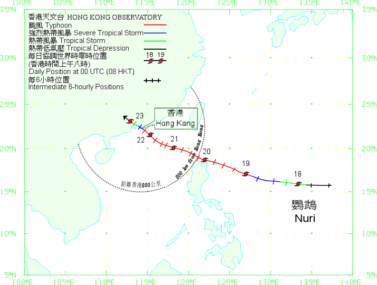 Track of Nuri(0812) on 17 - 23 August 2008