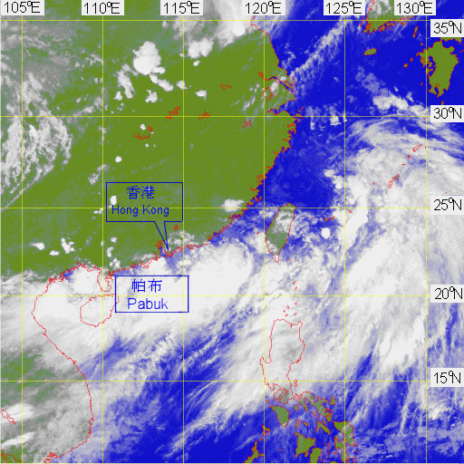 Infra-red imagery of Pabuk