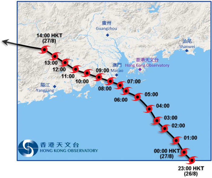 Provisional track of Pakhar near Hong Kong.