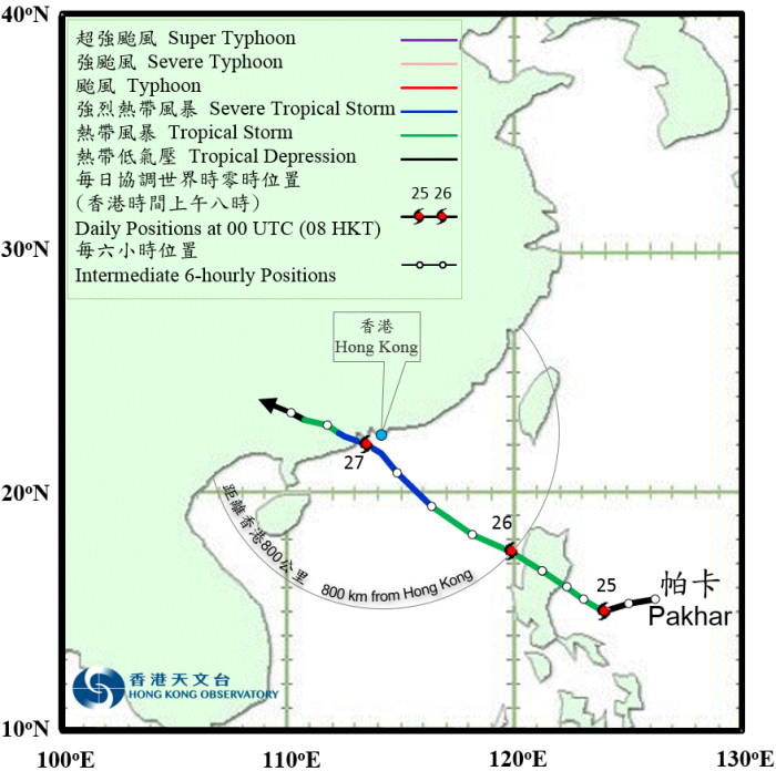 Provisional track of Pakhar: 24 – 27 August 2017