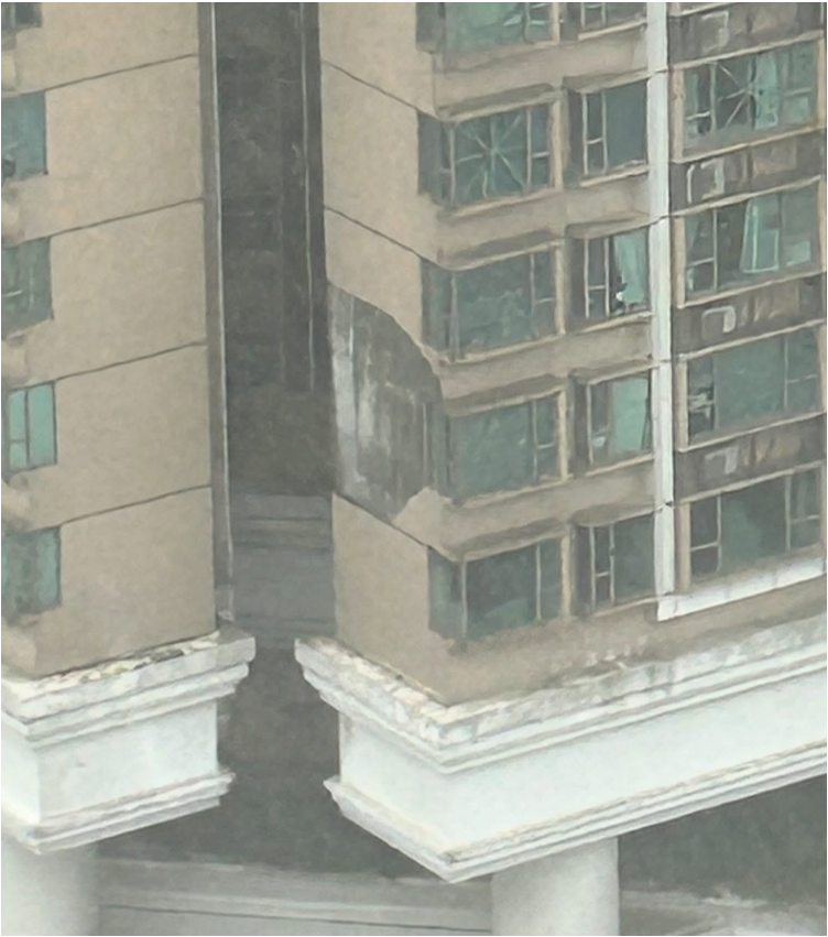 樺加沙襲港期間，深井有住宅大廈外牆牆磚剝落。 (鳴謝：CY)