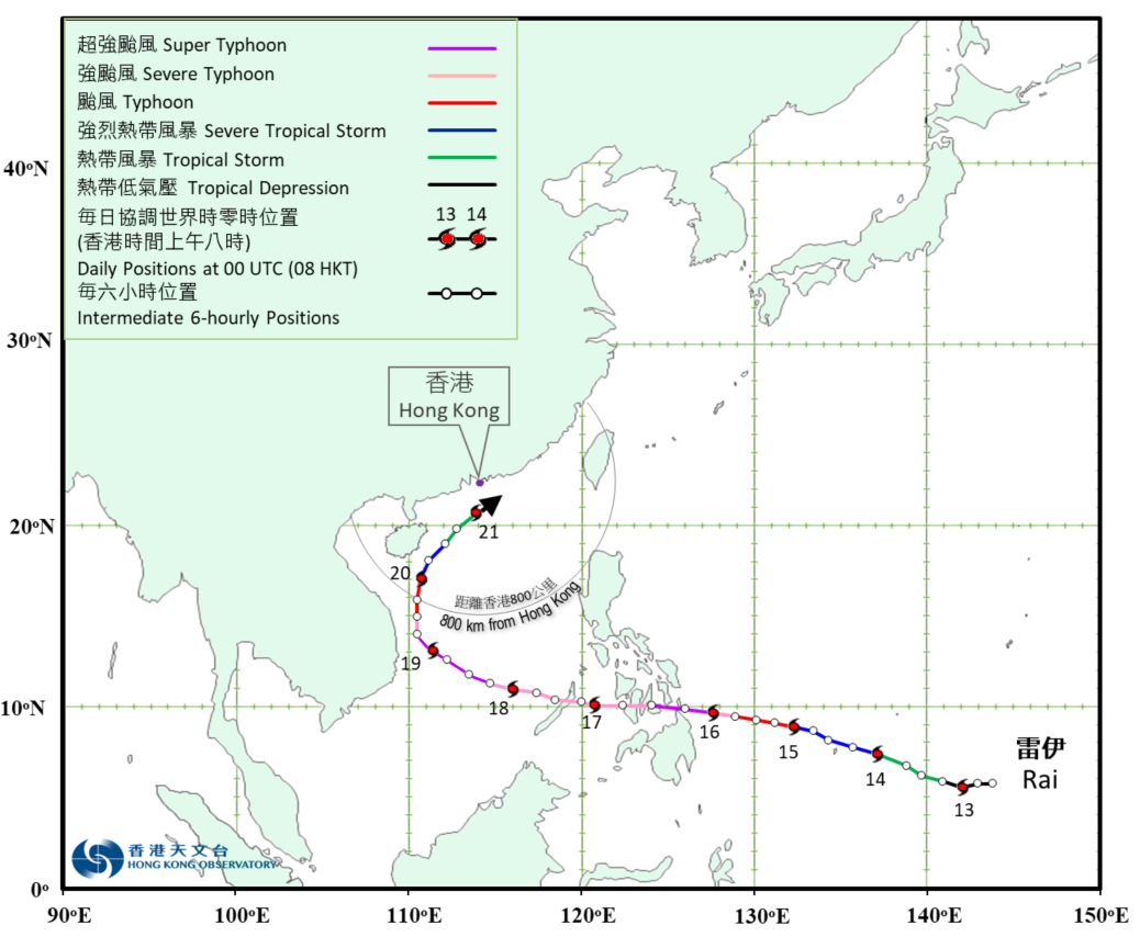 	Provisional track of Rai (2122): 12 - 21 December 2021.