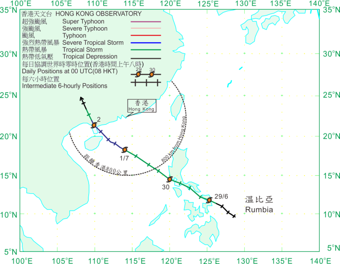 Track of Rumbia (1306) for 28 June - 2 July 2013