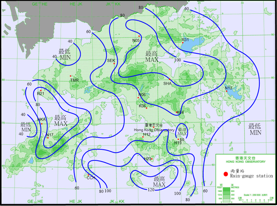 Rainfall distribution on 31 July - 1 August 2020 (isohyets in millimetres).