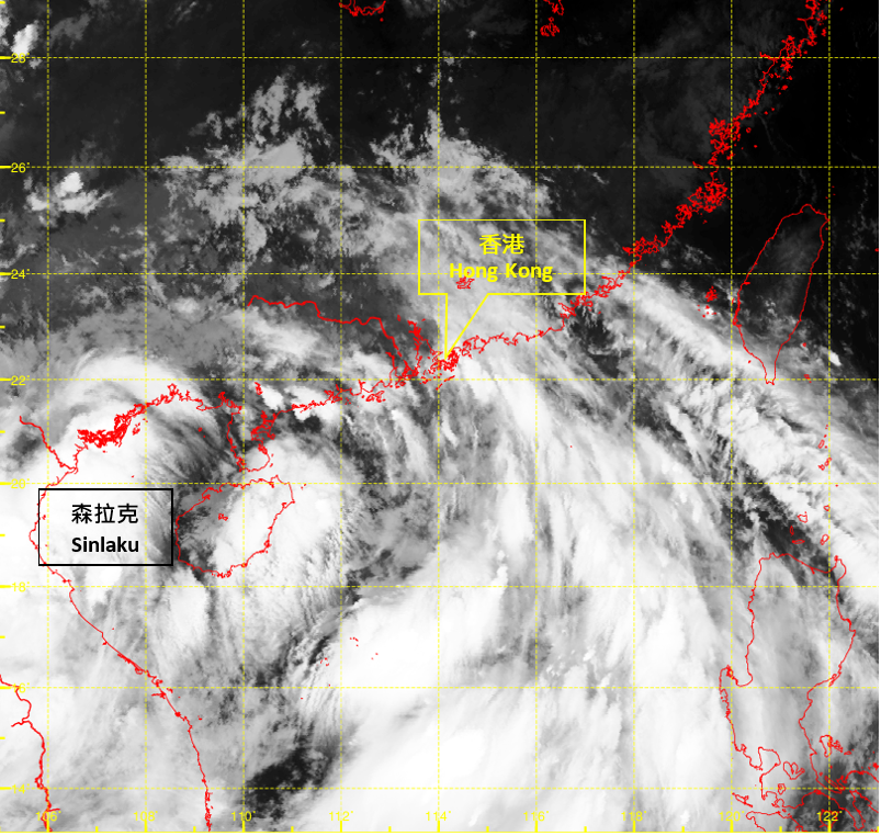 二零二零年八月二日上午2時左右的紅外線衛星圖片，當時森拉克達到其最高強度，中心附近最高持續風速估計為每小時65公里。