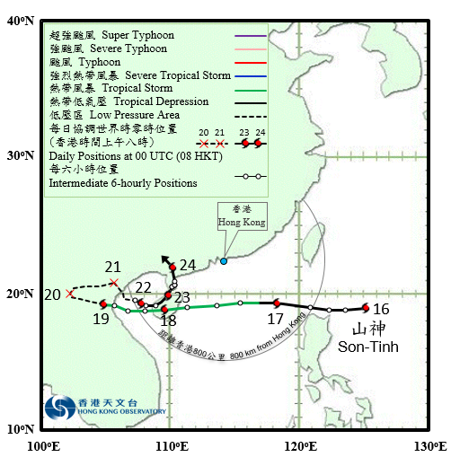 Provisional track of Son-Tinh: 16 – 24 July 2018.