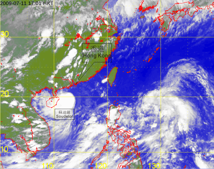 Infra-red satellite imagery of Tropical Storm Soudelor