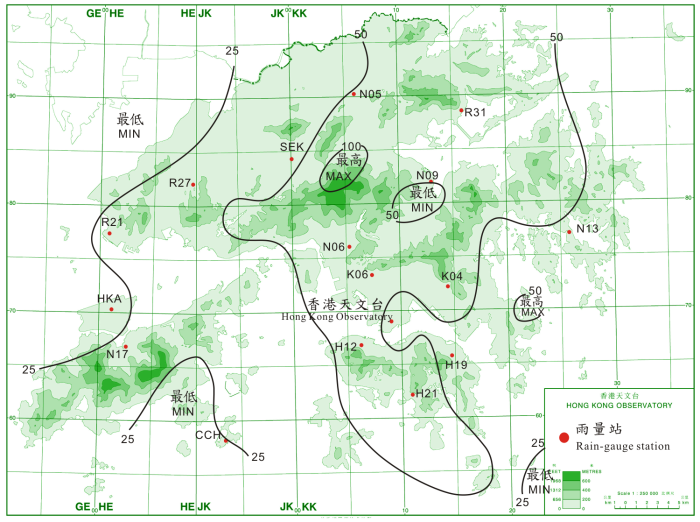 Rainfall distribution for 17 - 19 June 2012(isohyets are in millimetres). 