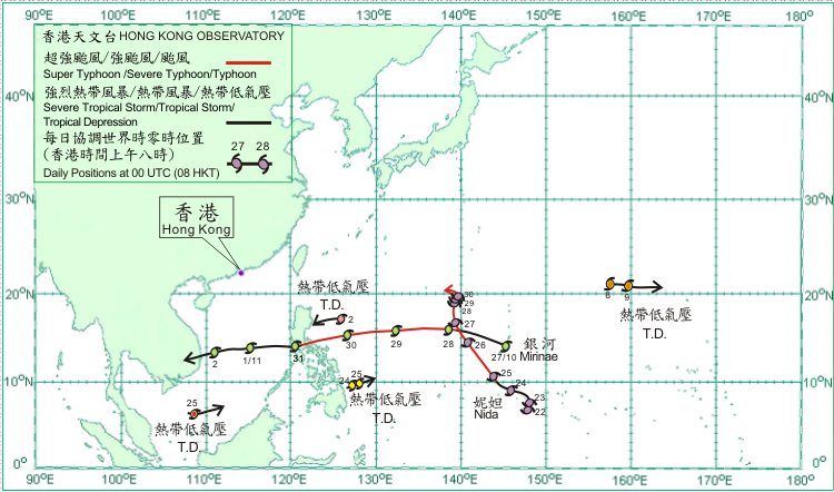 Tracks of tropical cyclones in November 2009.