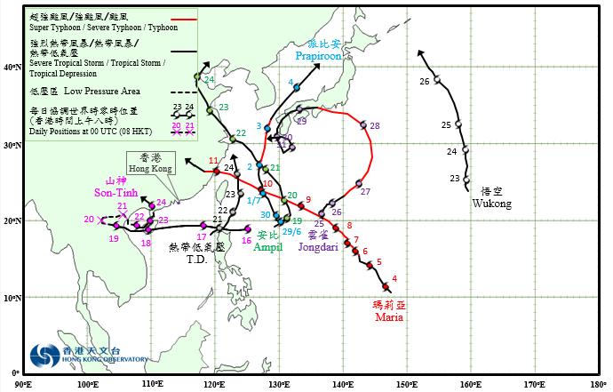 Provisional Tropical Cyclone Tracks in July 2018