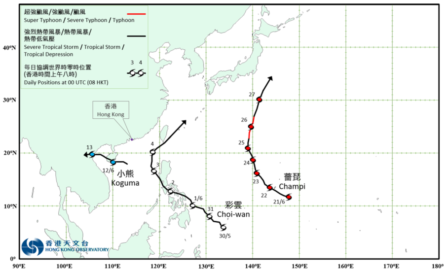 Provisional Tropical Cyclone Tracks in June 2021.