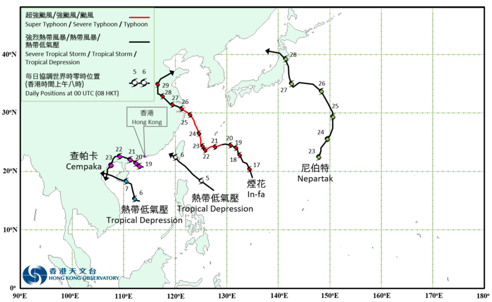 二零二一年七月的熱帶氣旋暫定路徑圖