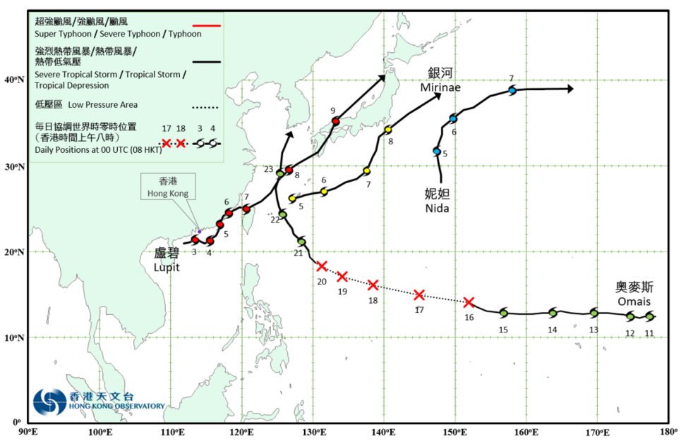 二零二一年八月的熱帶氣旋暫定路徑圖