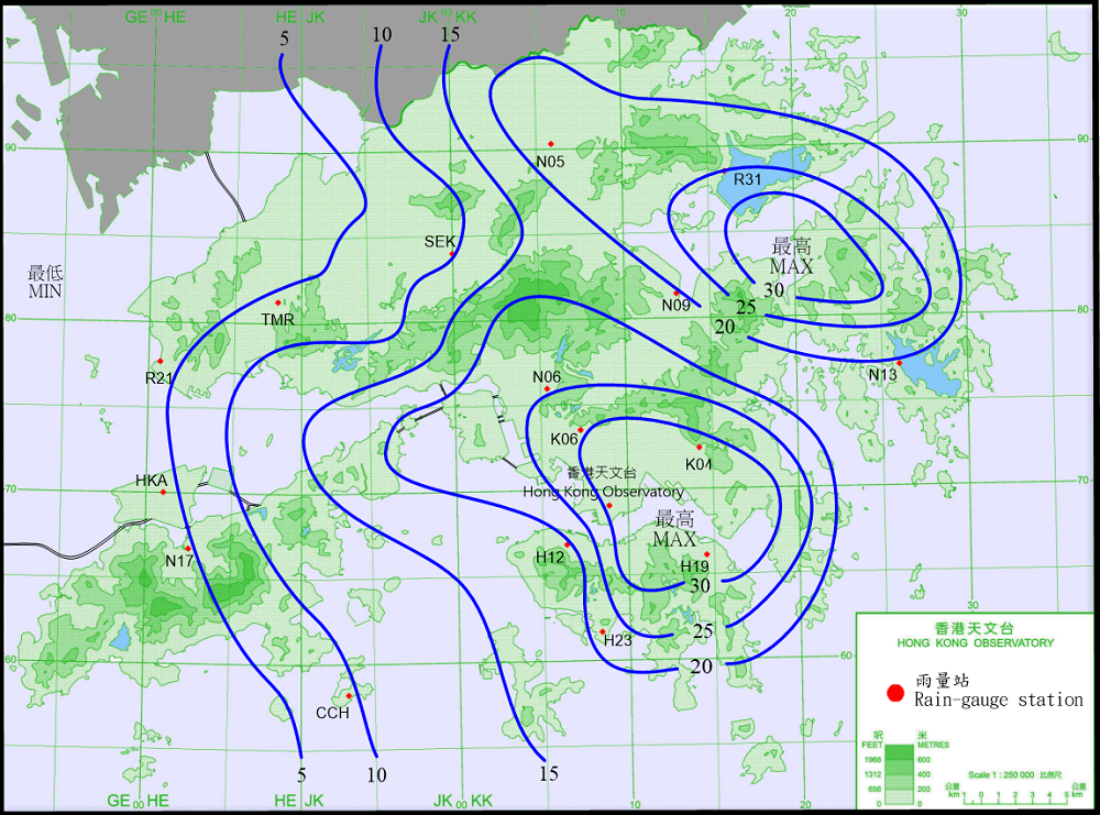 Rainfall distribution on 6 – 7 July 2021(isohyets in millimetres).