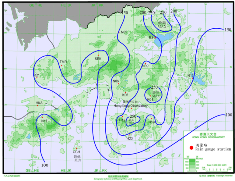 Rainfall distribution on 3 – 5 August 2022 (isohyets are in millimetres).